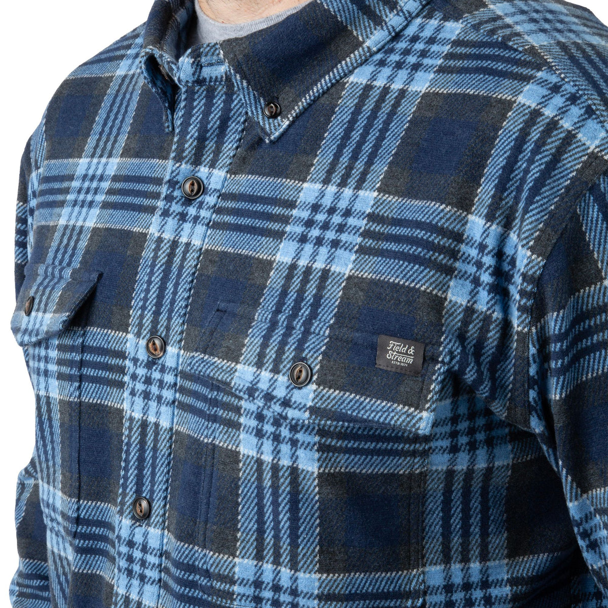 Smokey Plaid - Field & Stream Men's Bushveldt Plaid Knit Shirt - Pocket