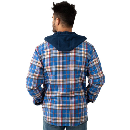Secure Blue Plaid - Men's Widgeon Waffle Hooded Flannel Shirt Jacket - Back