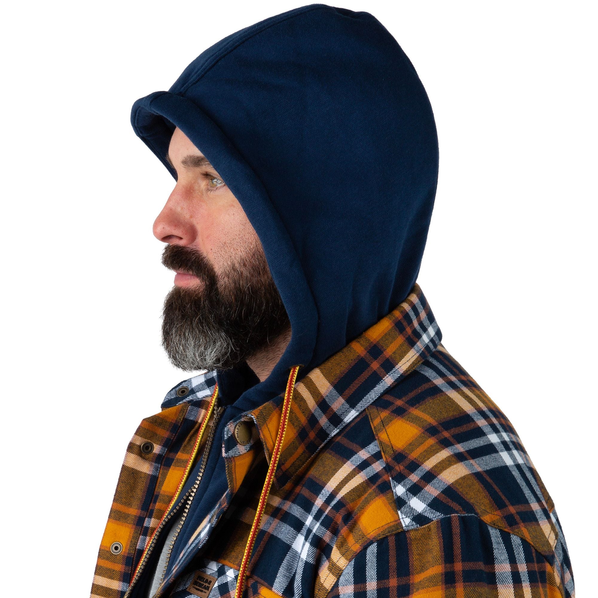 Harvest Plaid - Men's Decoy Hooded Flannel Shirt Jacket - Hood