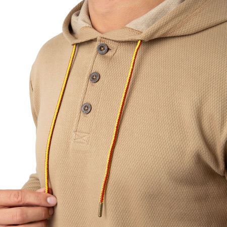 Khaki - Men's Double Reed Thermal Hoodie - Close