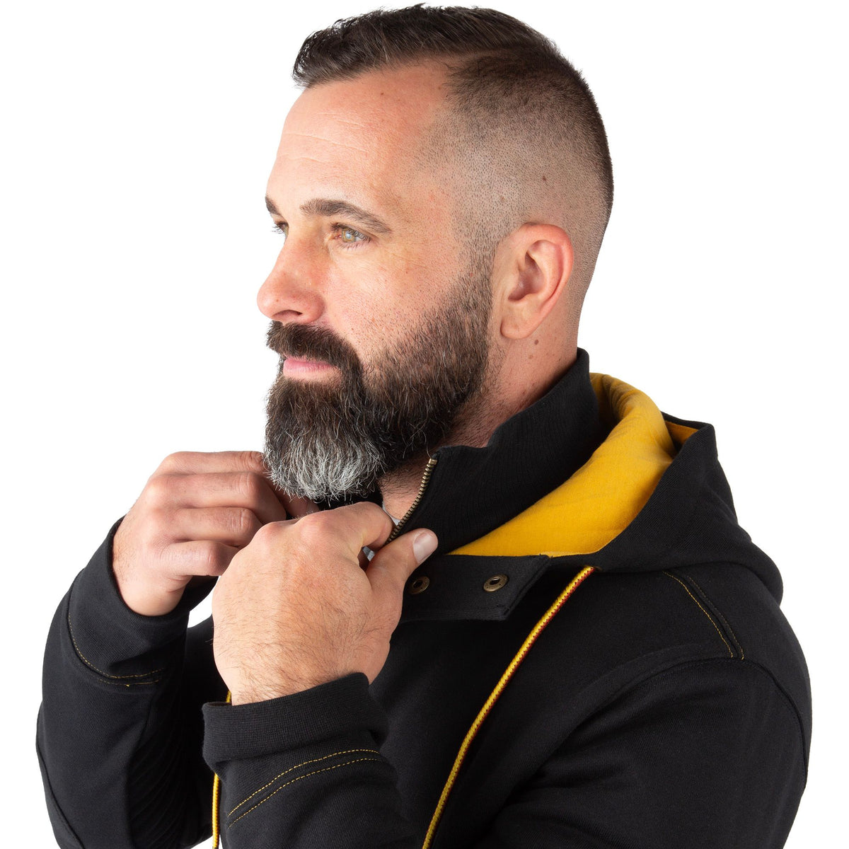 Black - Men's Shoveler Ring Neck 1/4 Zip Hoodie - Close