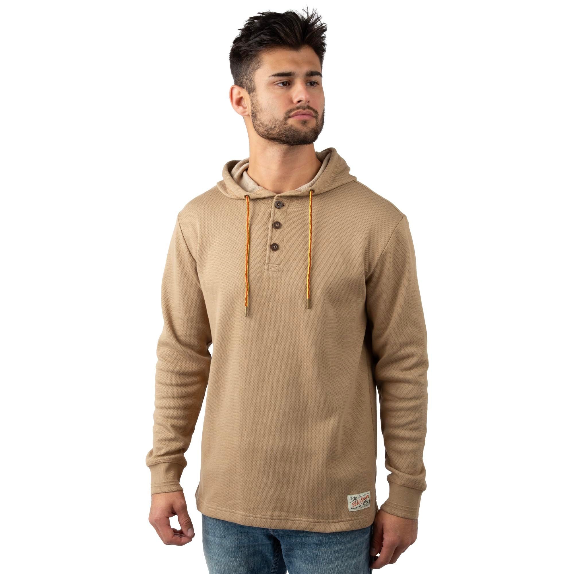 Khaki - Men's Double Reed Thermal Hoodie