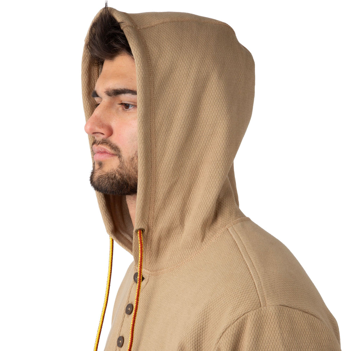 Khaki - Men's Double Reed Thermal Hoodie - Hood