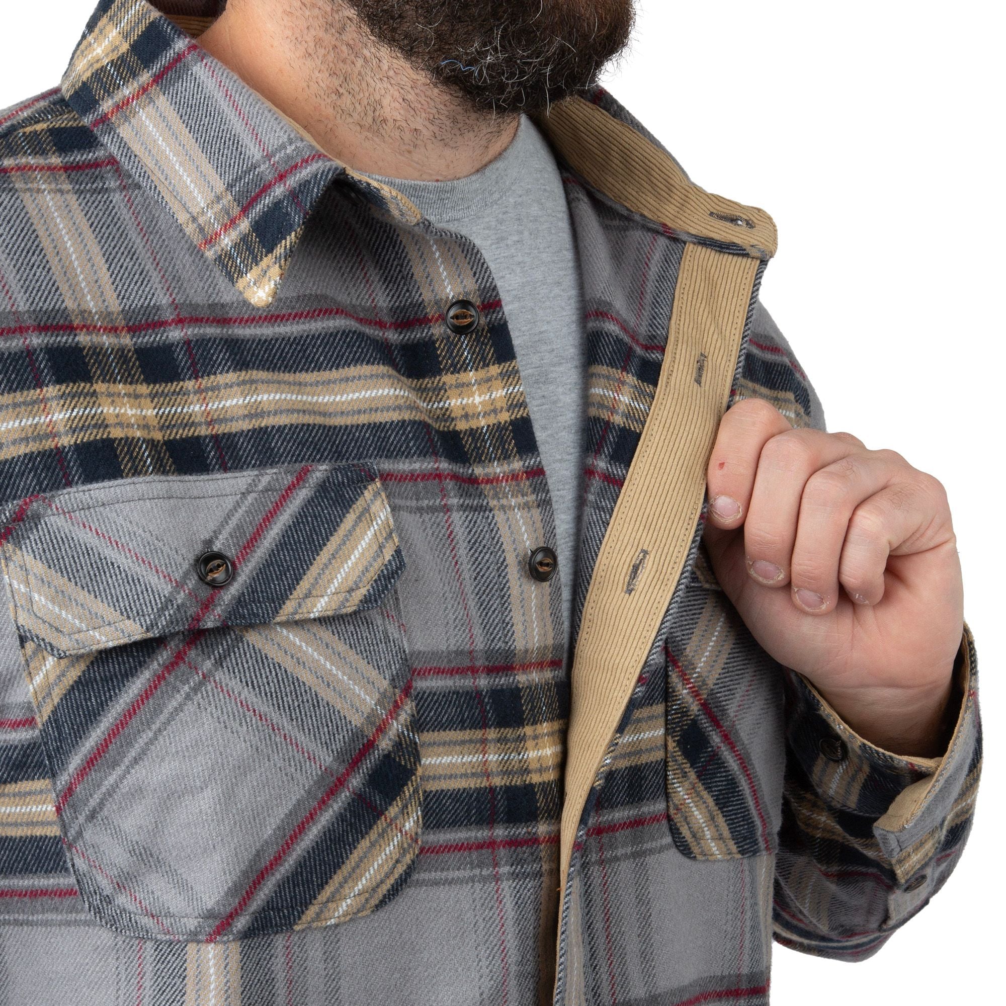 Gray Line Plaid - Men's Bismuth Acrylic Plaid Flannel Shirt - Collar