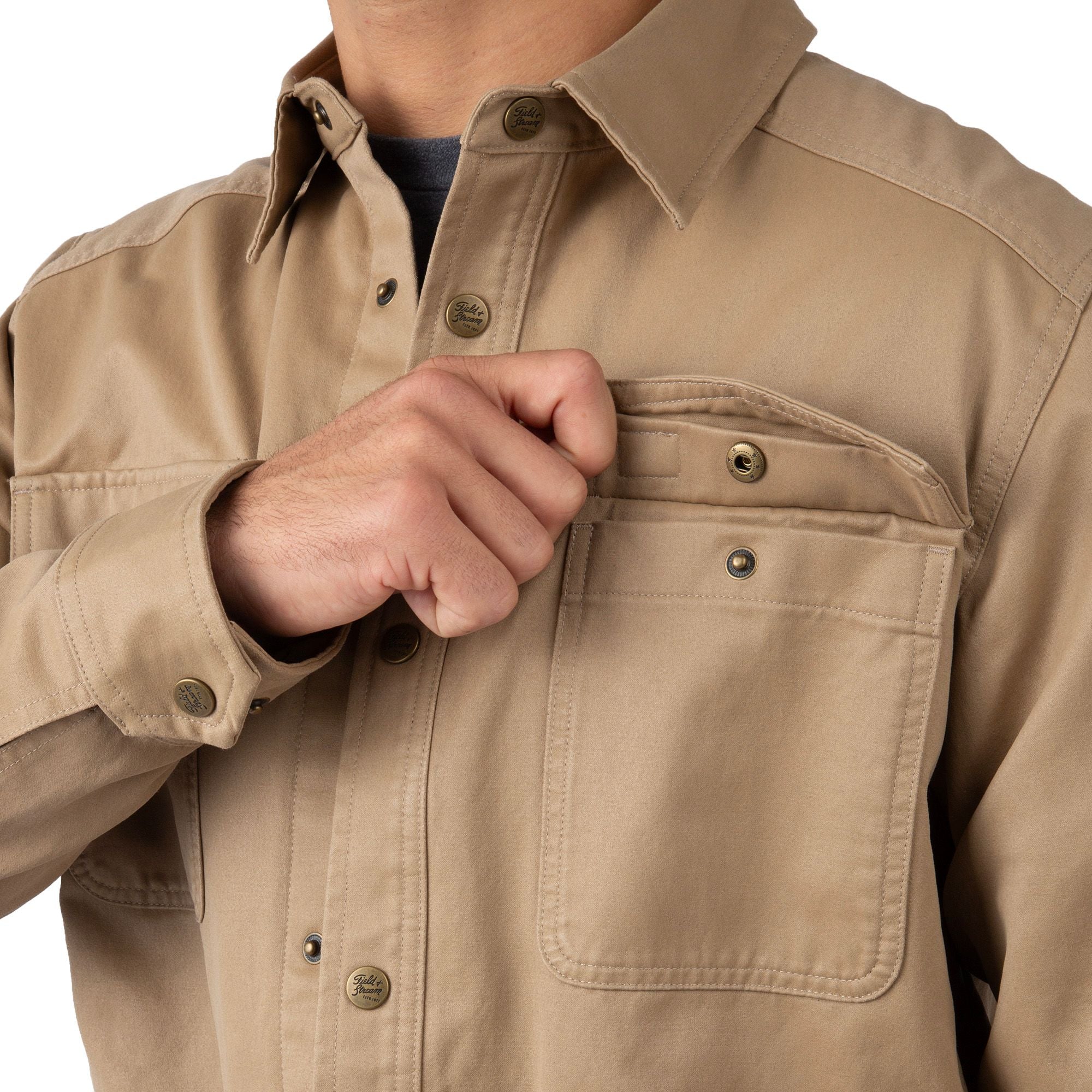 Khaki - Men's Wicklow Rugged Shirt Jacket - Pocket