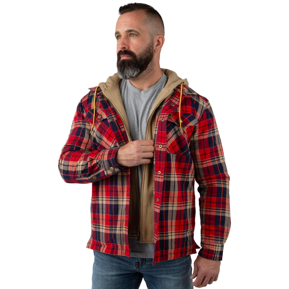 Red Velvet Plaid - Men's Decoy Hooded Flannel Shirt Jacket