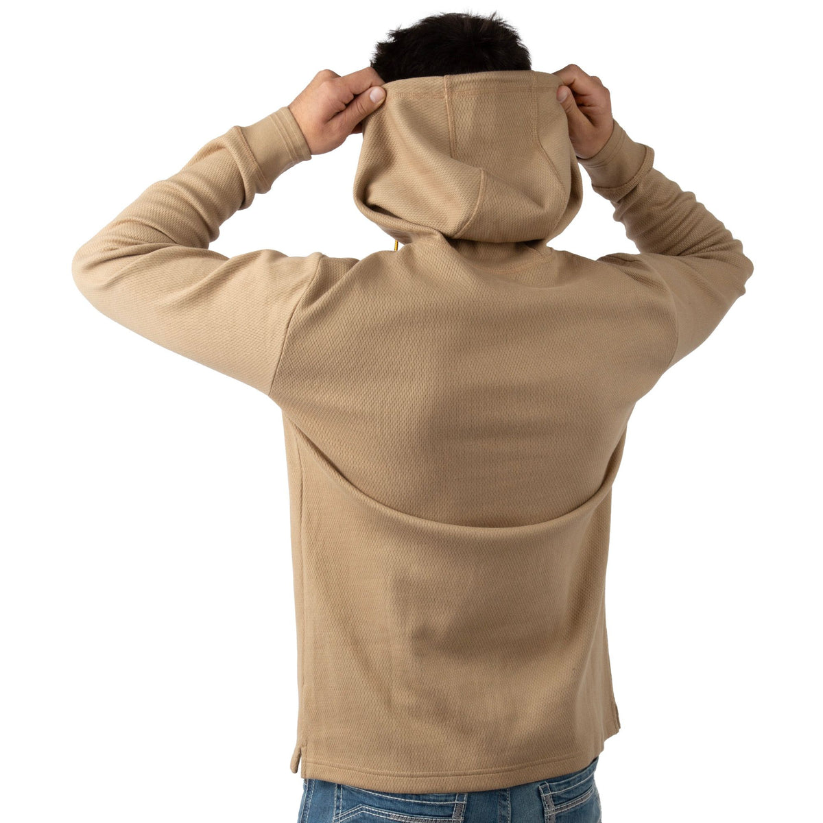 Khaki - Men's Double Reed Thermal Hoodie - Back