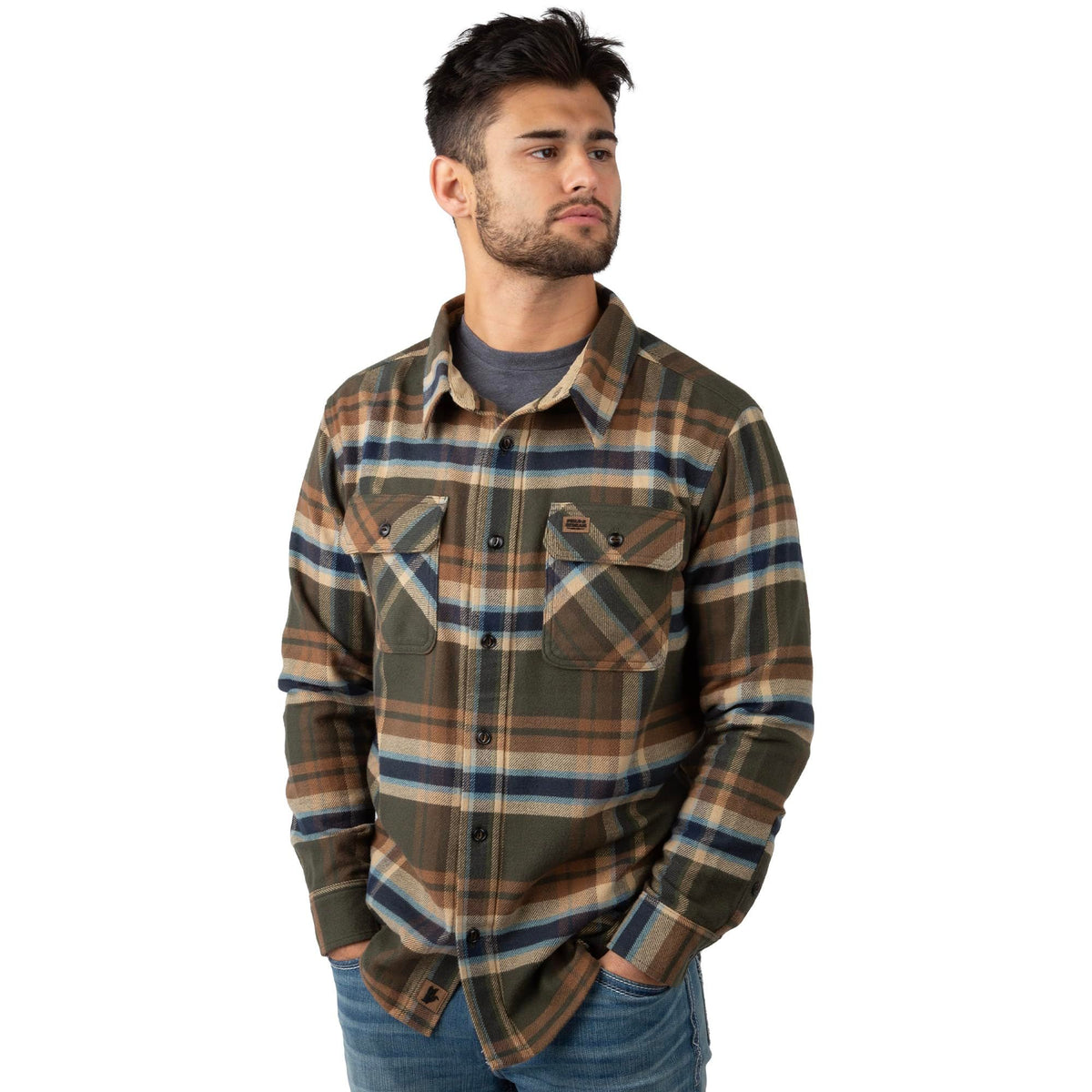 Olive Branch Plaid - Men's Bismuth Acrylic Plaid Flannel Shirt