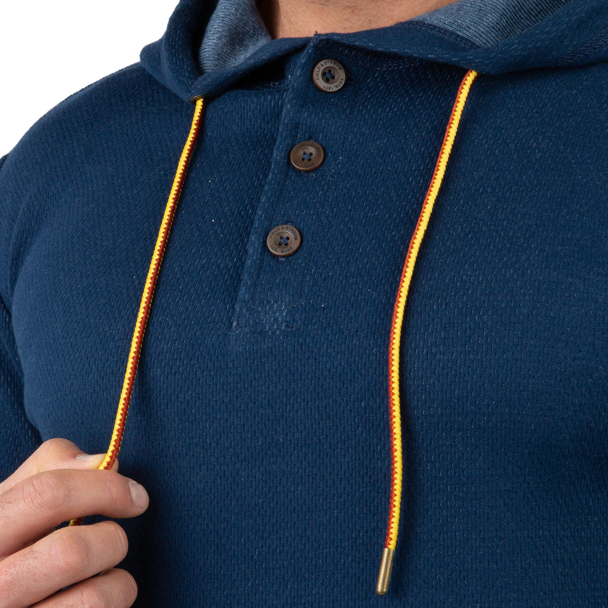 Navy Blue - Men's Double Reed Thermal Hoodie - Close