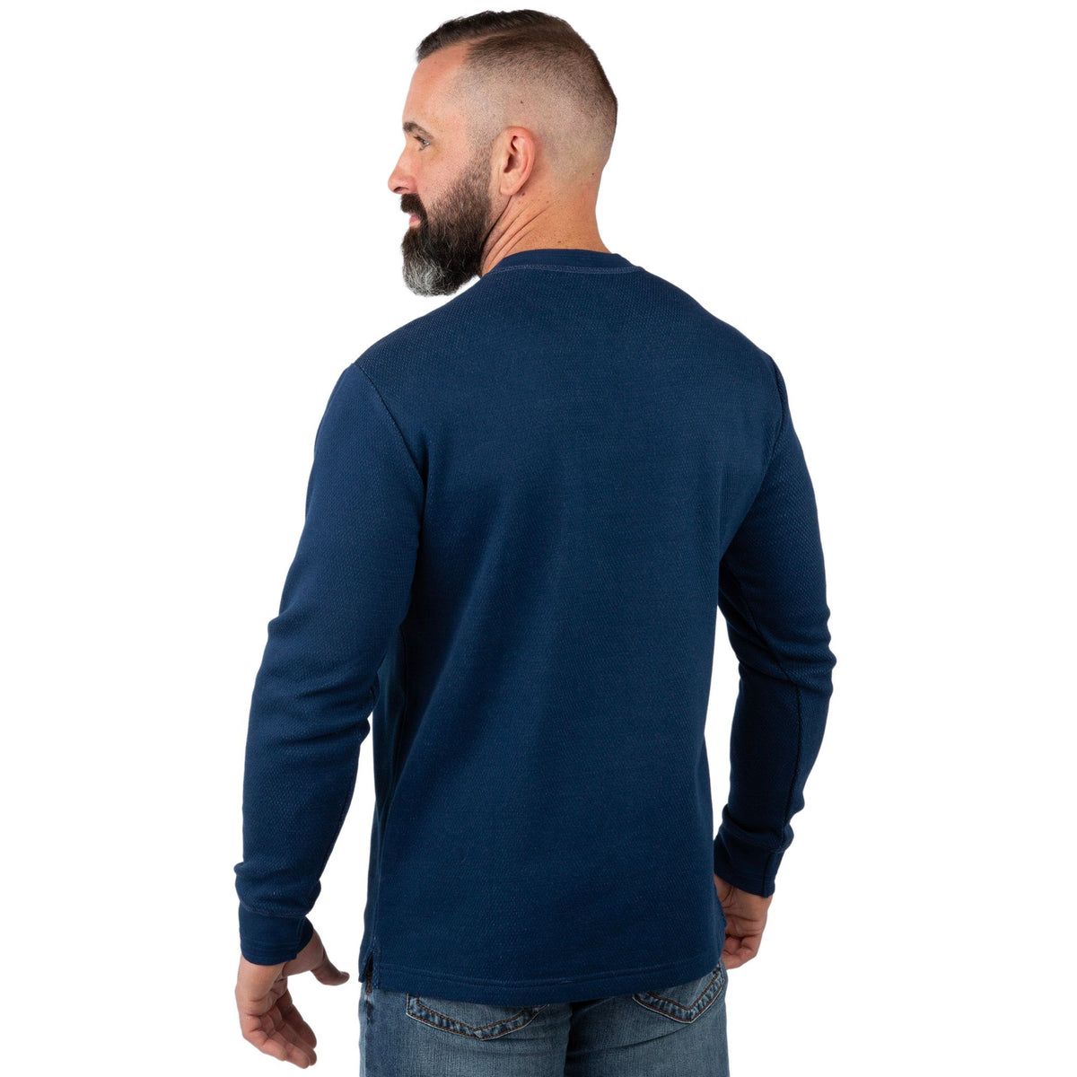 Navy - Men's Double Reed Thermal Henley - Back