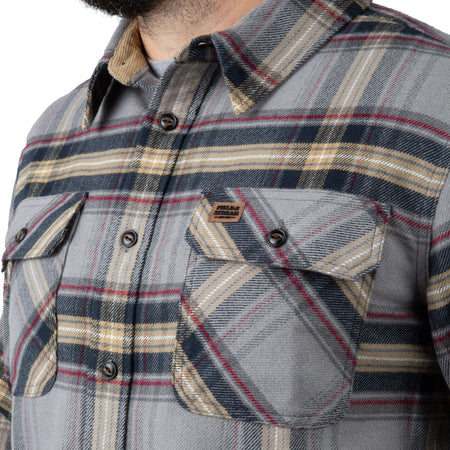 Gray Line Plaid - Men's Bismuth Acrylic Plaid Flannel Shirt - Pocket