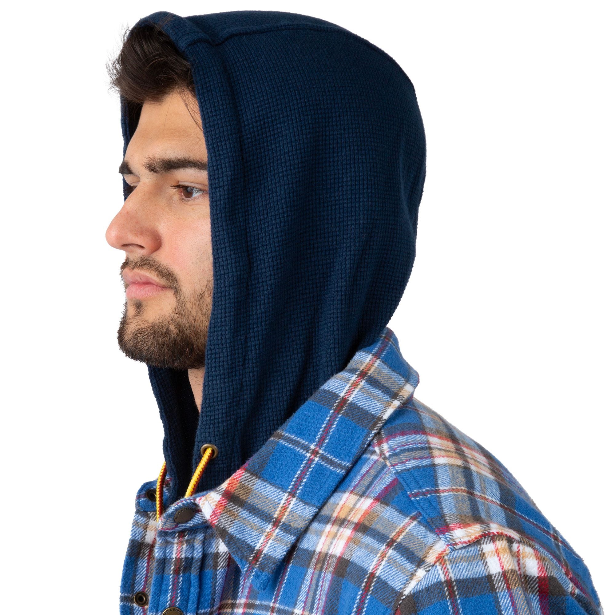 Secure Blue Plaid - Men's Widgeon Waffle Hooded Flannel Shirt Jacket - Hood