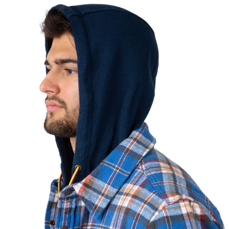Secure Blue Plaid - Men's Widgeon Waffle Hooded Flannel Shirt Jacket - Hood