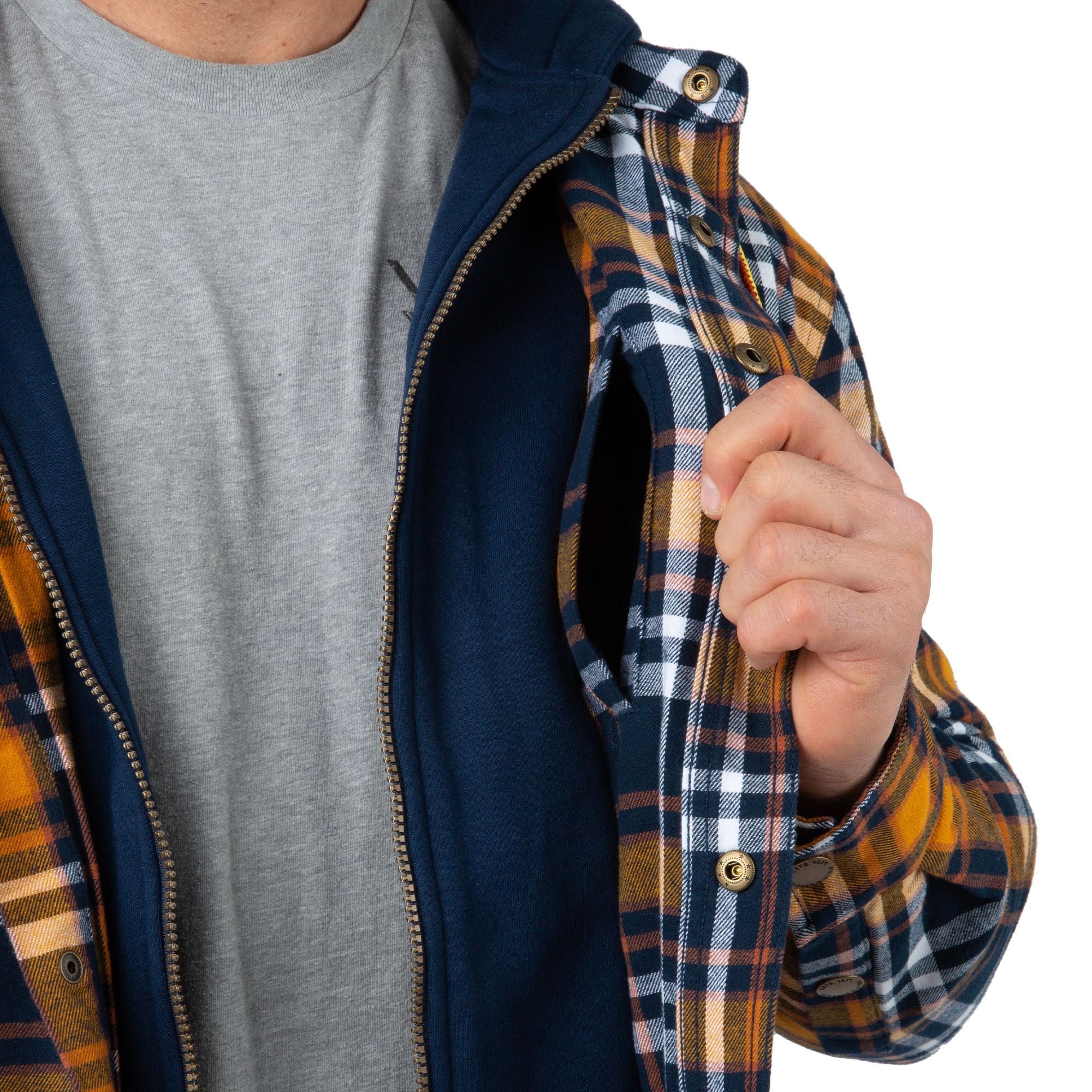 Harvest Plaid - Men's Decoy Hooded Flannel Shirt Jacket - Close