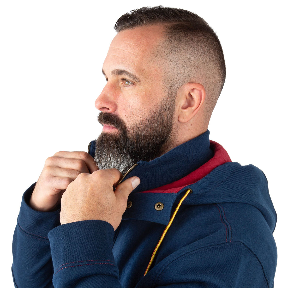 Navy - Men's Shoveler Ring Neck 1/4 Zip Hoodie - Close