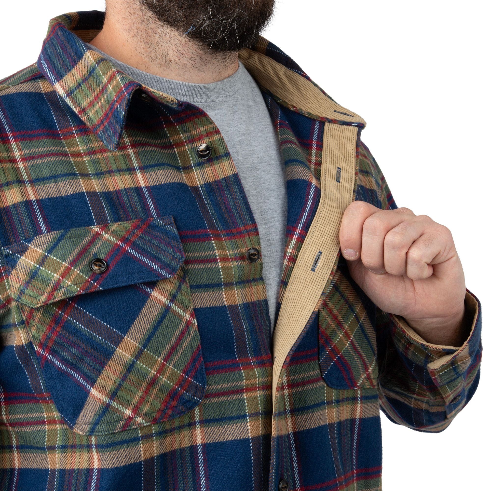 Lodge Plaid - Men's Bismuth Acrylic Plaid Flannel Shirt - Collar