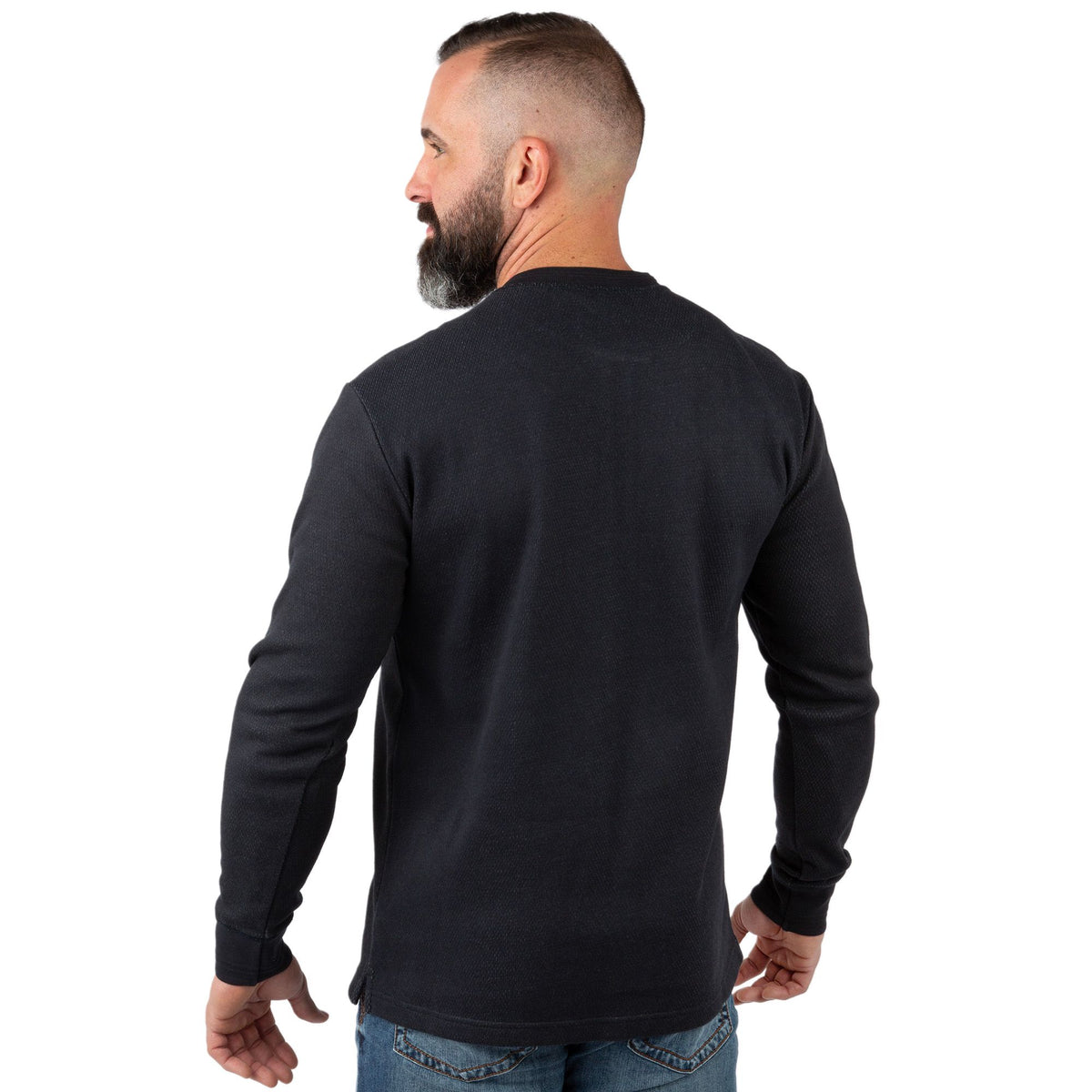 Black - Men's Double Reed Thermal Henley - Back