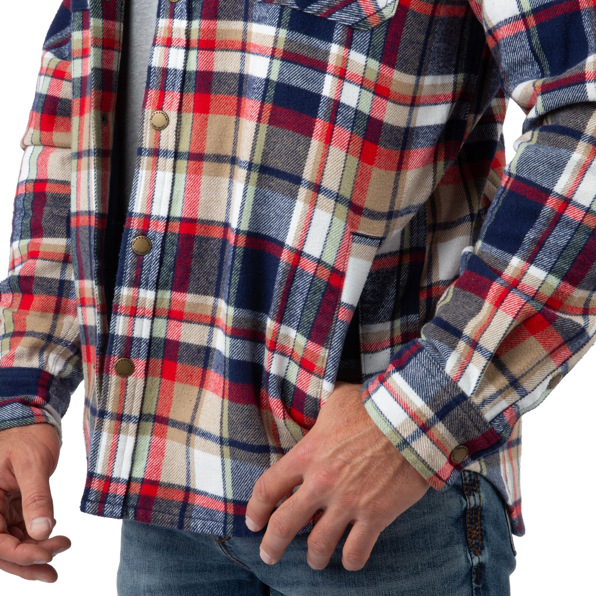 Universal Plaid - Men's Widgeon Waffle Hooded Flannel Shirt Jacket - Sleeve