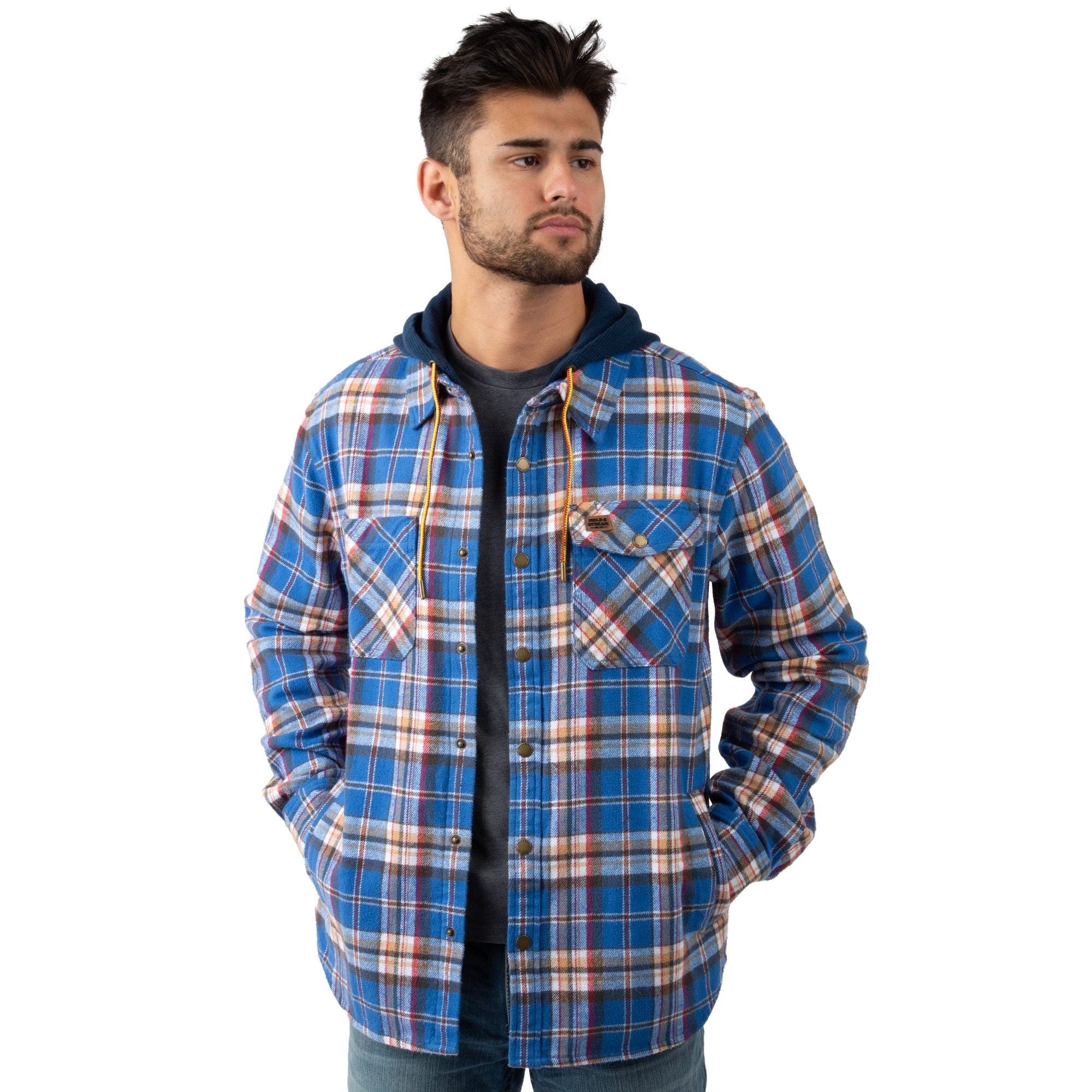 Secure Blue Plaid - Men's Widgeon Waffle Hooded Flannel Shirt Jacket