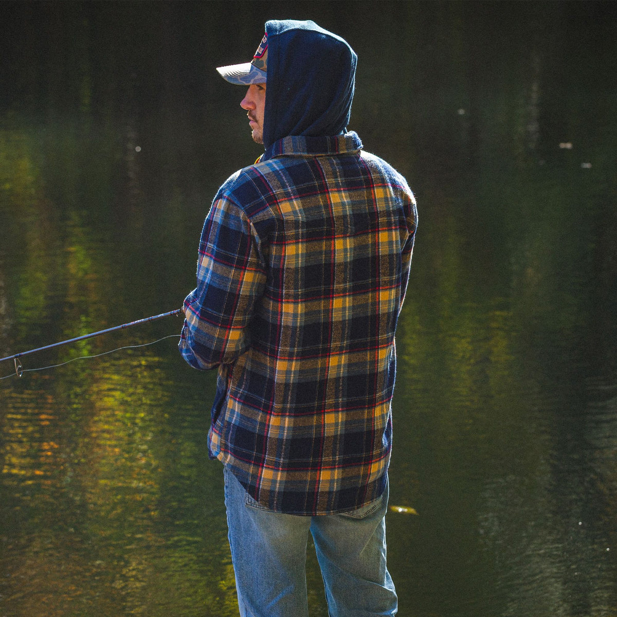 Deep Sea Plaid - Men's Widgeon Waffle Hooded Flannel Shirt Jacket - Lifestyle2