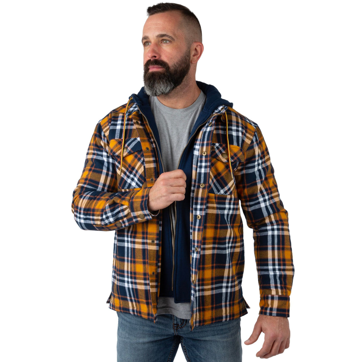 Harvest Plaid - Men's Decoy Hooded Flannel Shirt Jacket