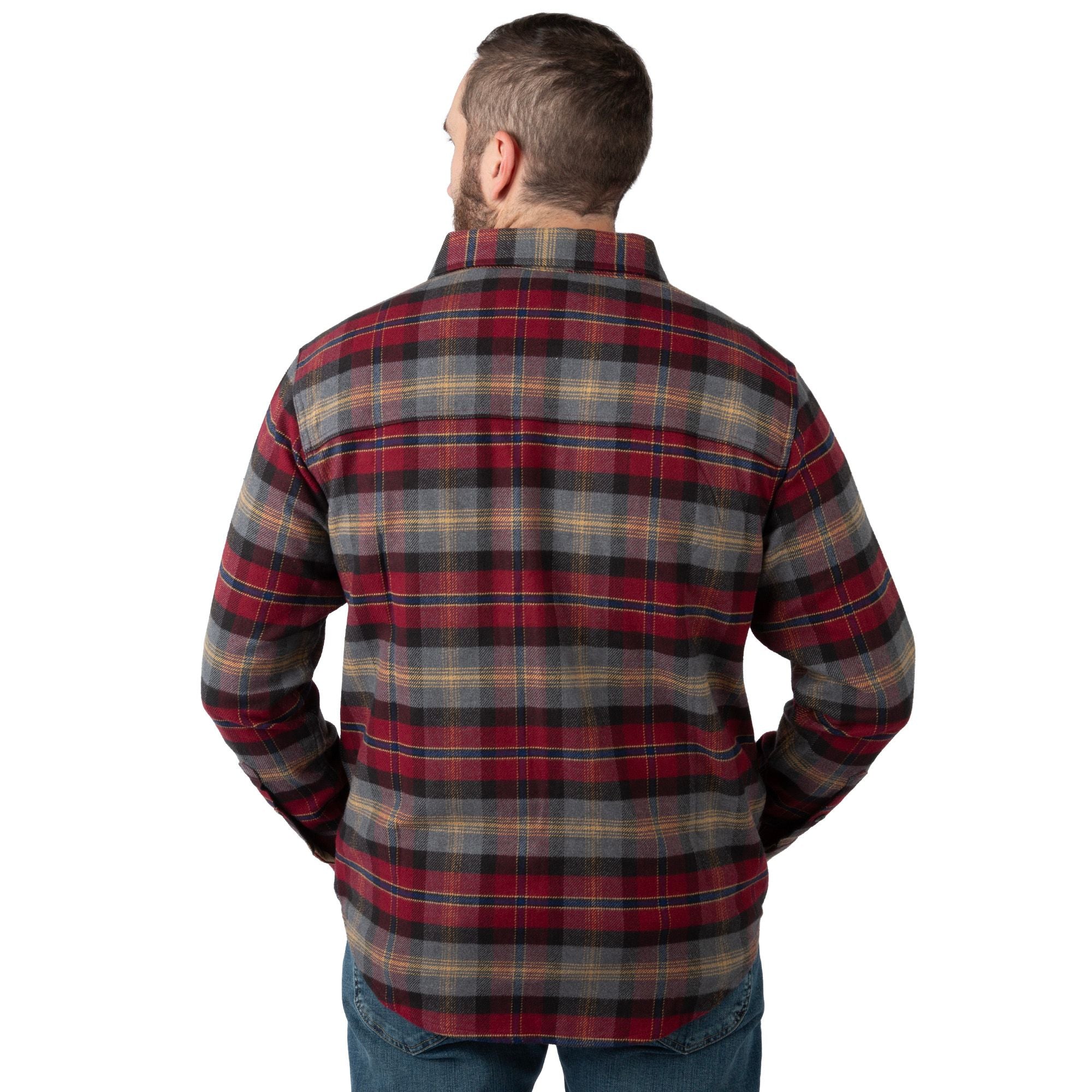 Cranberry Plaid - Men's Bismuth Acrylic Plaid Flannel Shirt - Back