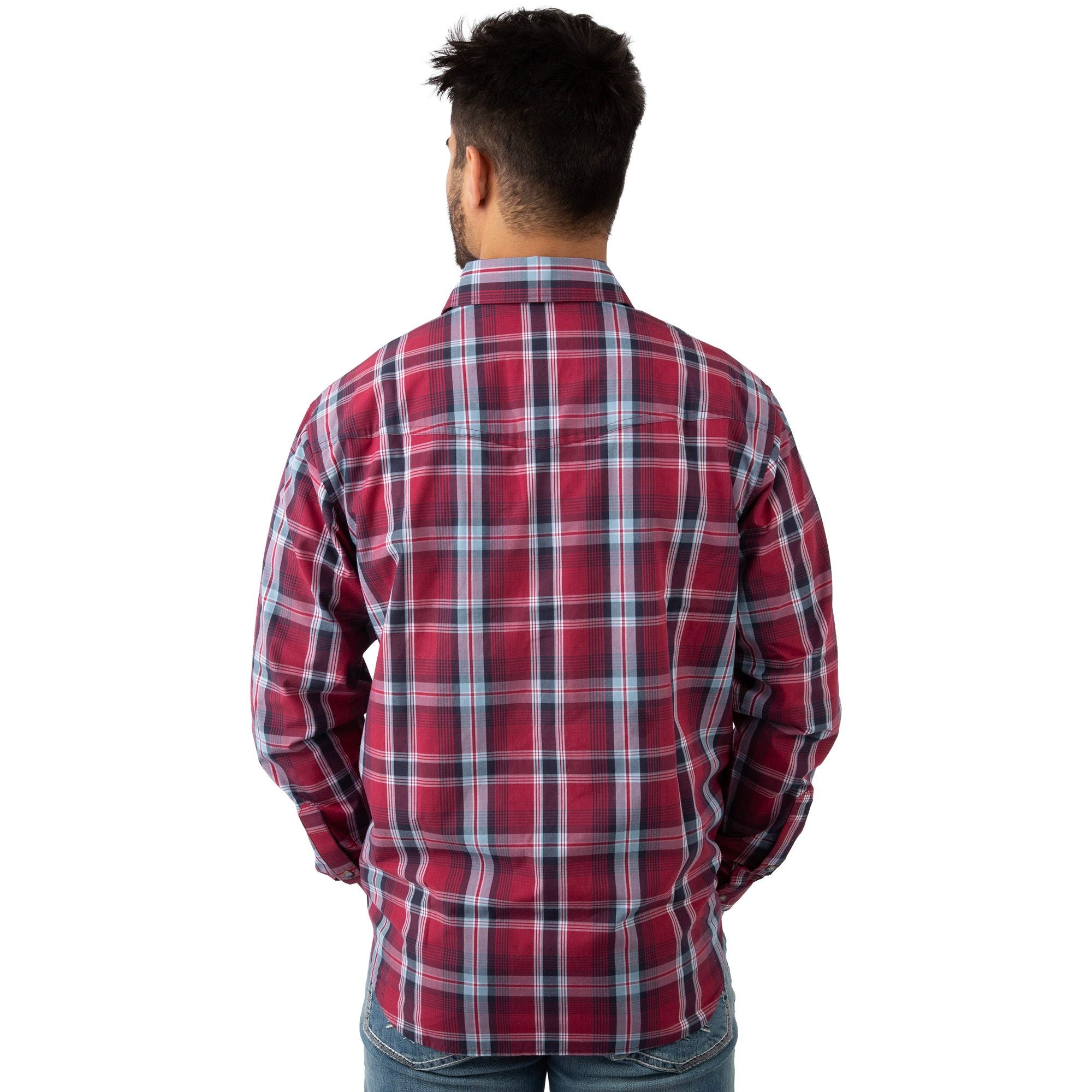 Rodeo Plaid - Men's Covey Back Long Sleeve Casual Shirt - Back