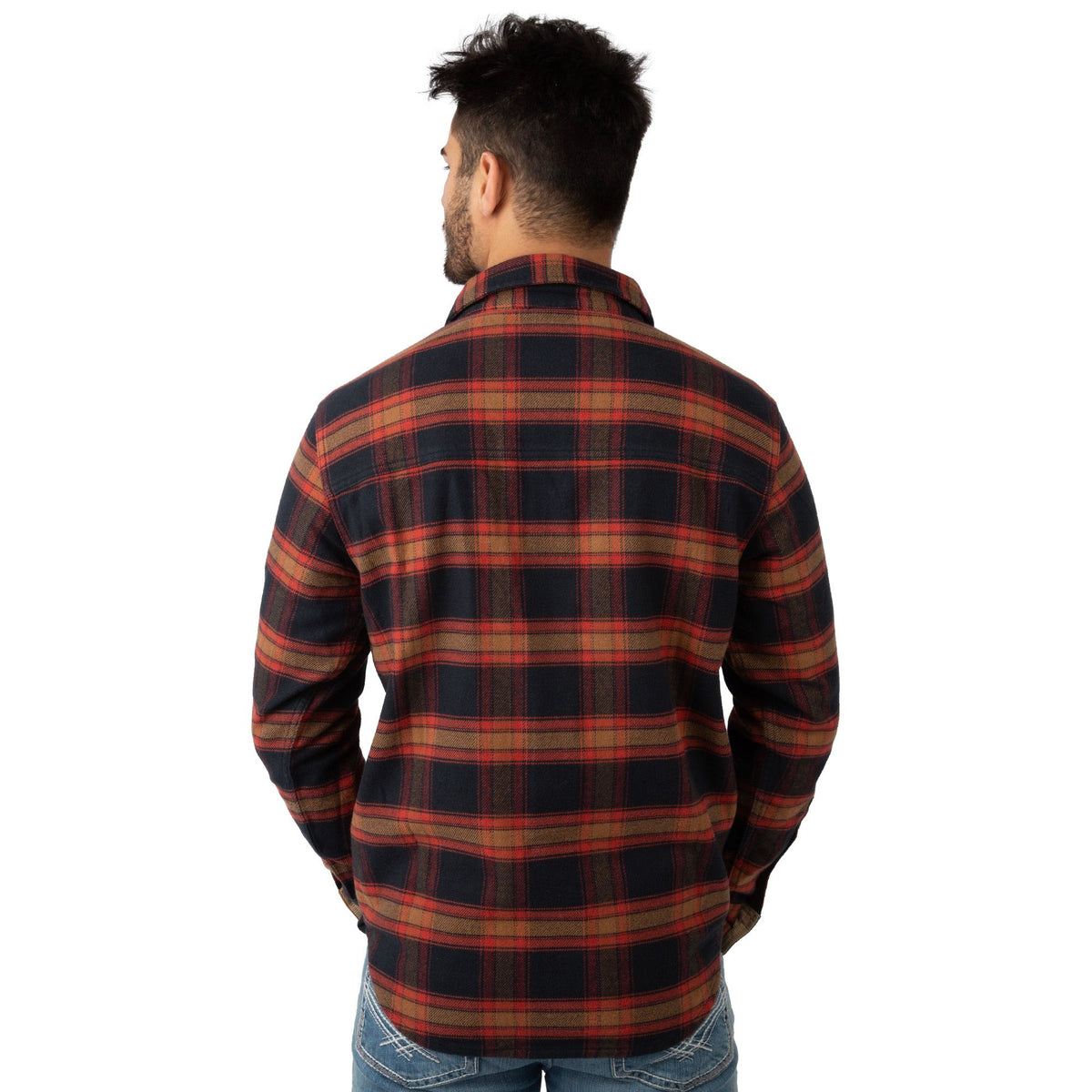 October Plaid - Men's Bismuth Acrylic Plaid Flannel Shirt - Back
