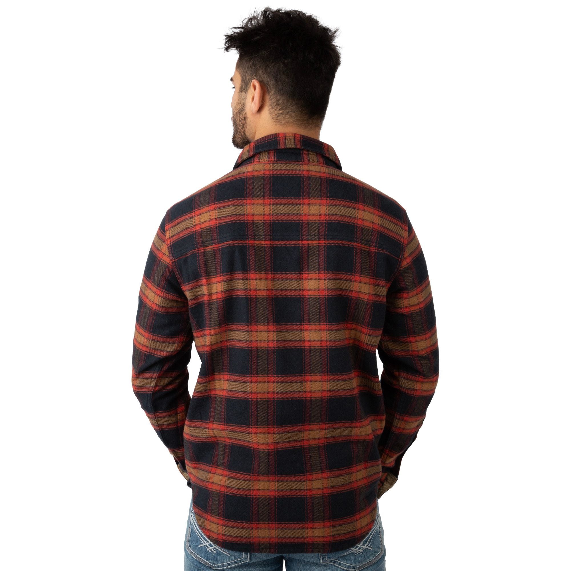 October Plaid - Men's Bismuth Acrylic Plaid Flannel Shirt - Back