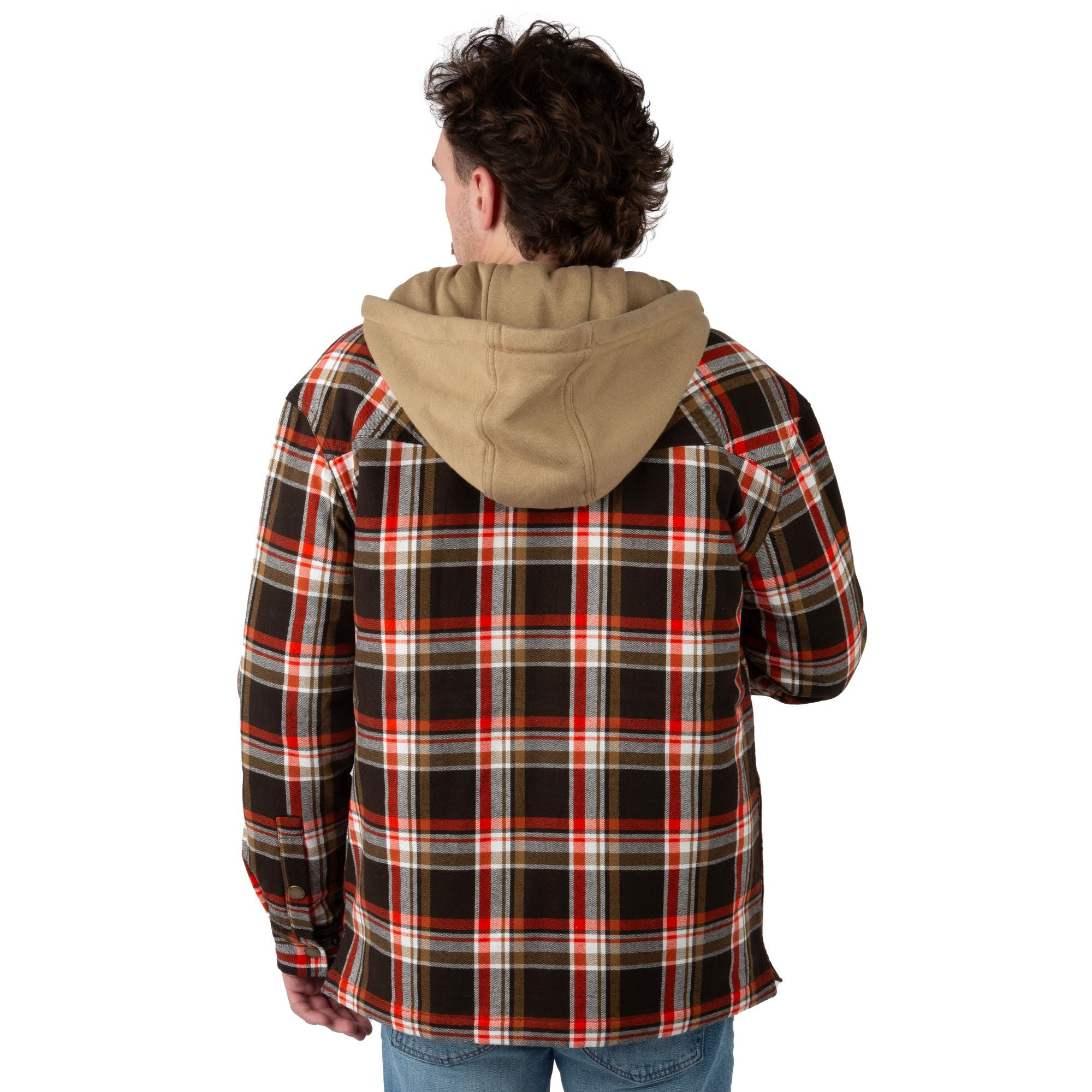 Tracker Plaid - Men's Decoy Hooded Flannel Shirt Jacket - Back