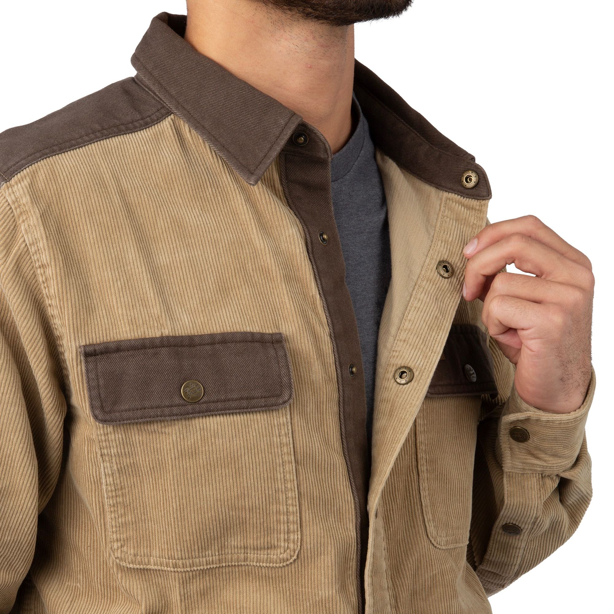 Khaki - Men's Tungsten Corduroy Shirt Jacket - Front Open
