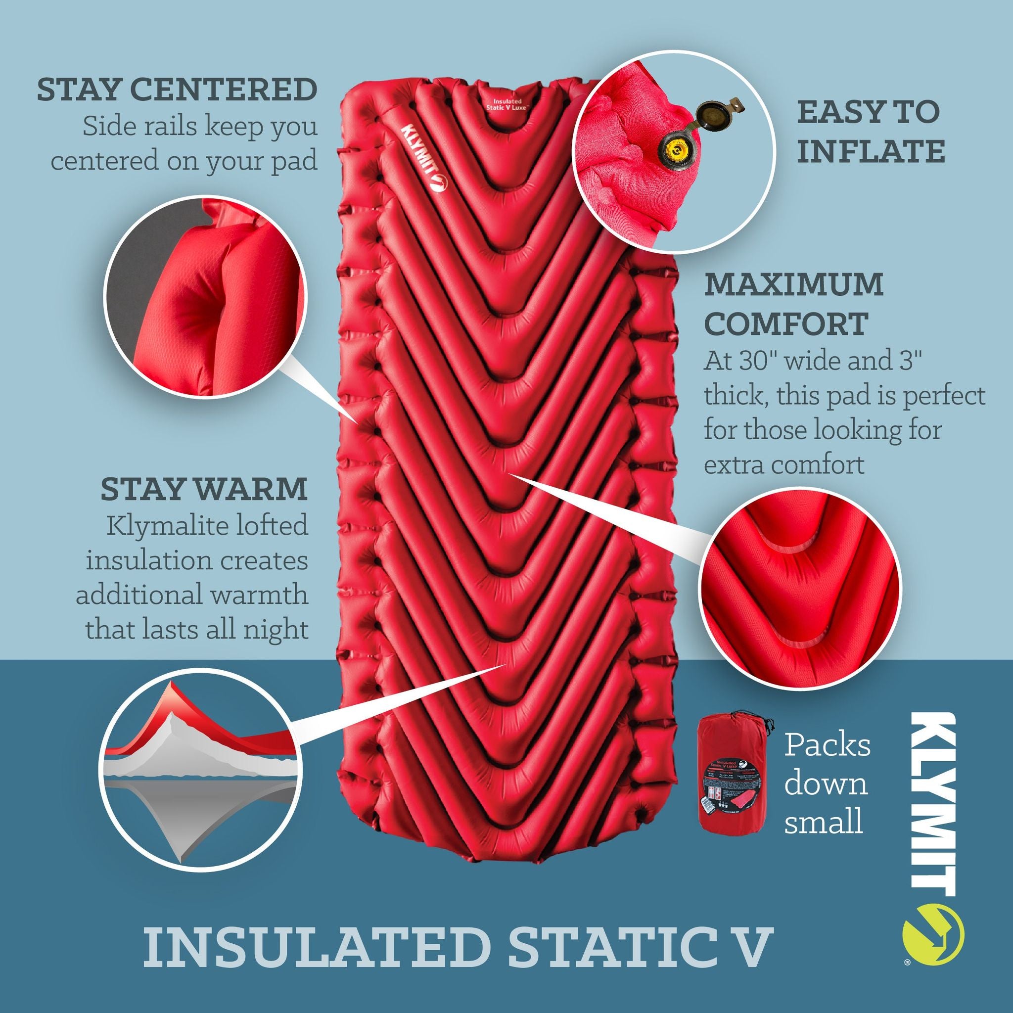 Static V Luxe Insulated Sleeping Pad - Red