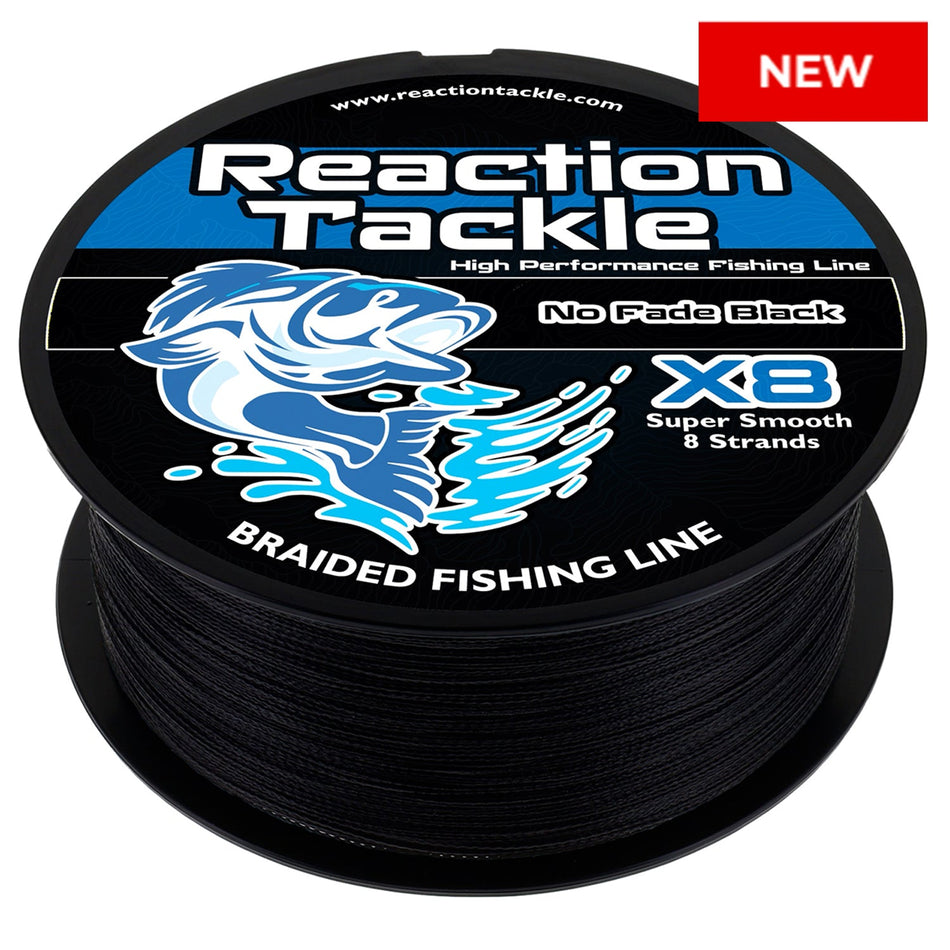 Reaction Tackle X8 Braided Fishing Line - NO FADE Black 8 Strand - NEW