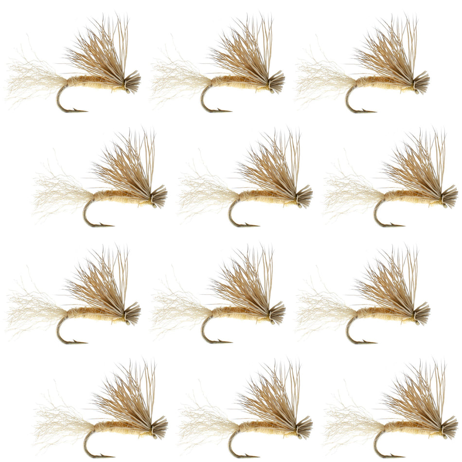 Tan X Caddis Emerging Caddis Adult Trout Dry Fly - 1 Dozen Flies Hook Size 14