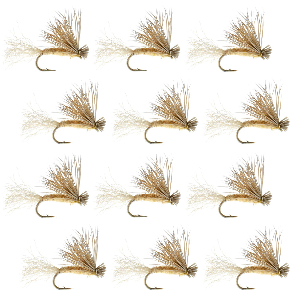 Tan X Caddis Emerging Caddis Adult Trout Dry Fly - 1 Dozen Flies Hook Size 18